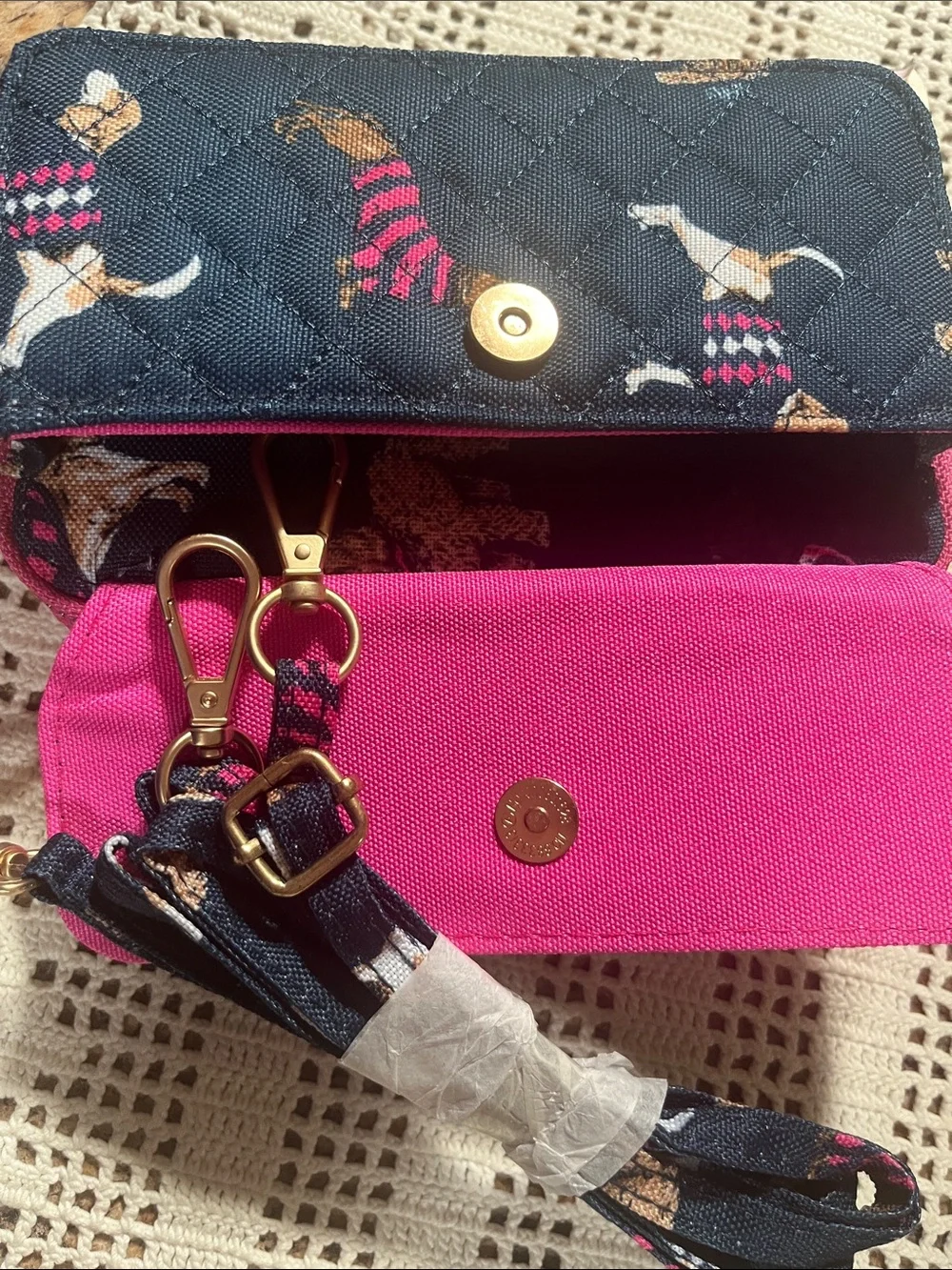 Simply Southern Quilted navy& Pink Dog-Print Women's Wallet wristlet NWT